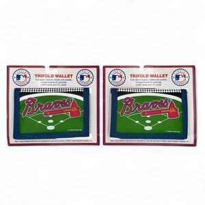 Lot of 2 MLB Atlanta Braves Mens Tri-Fold Wallet Genuine JF Sports 1998 VINTAGE